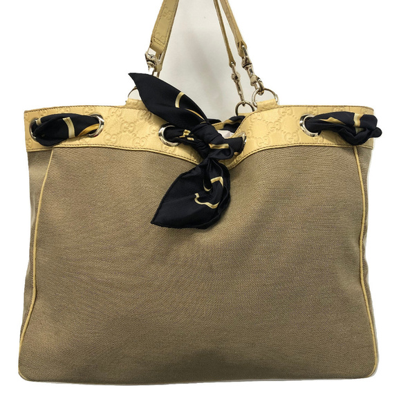 Gucci - Tan GG Canvas Large Positano Scarf Tote - Picture 1 of 8